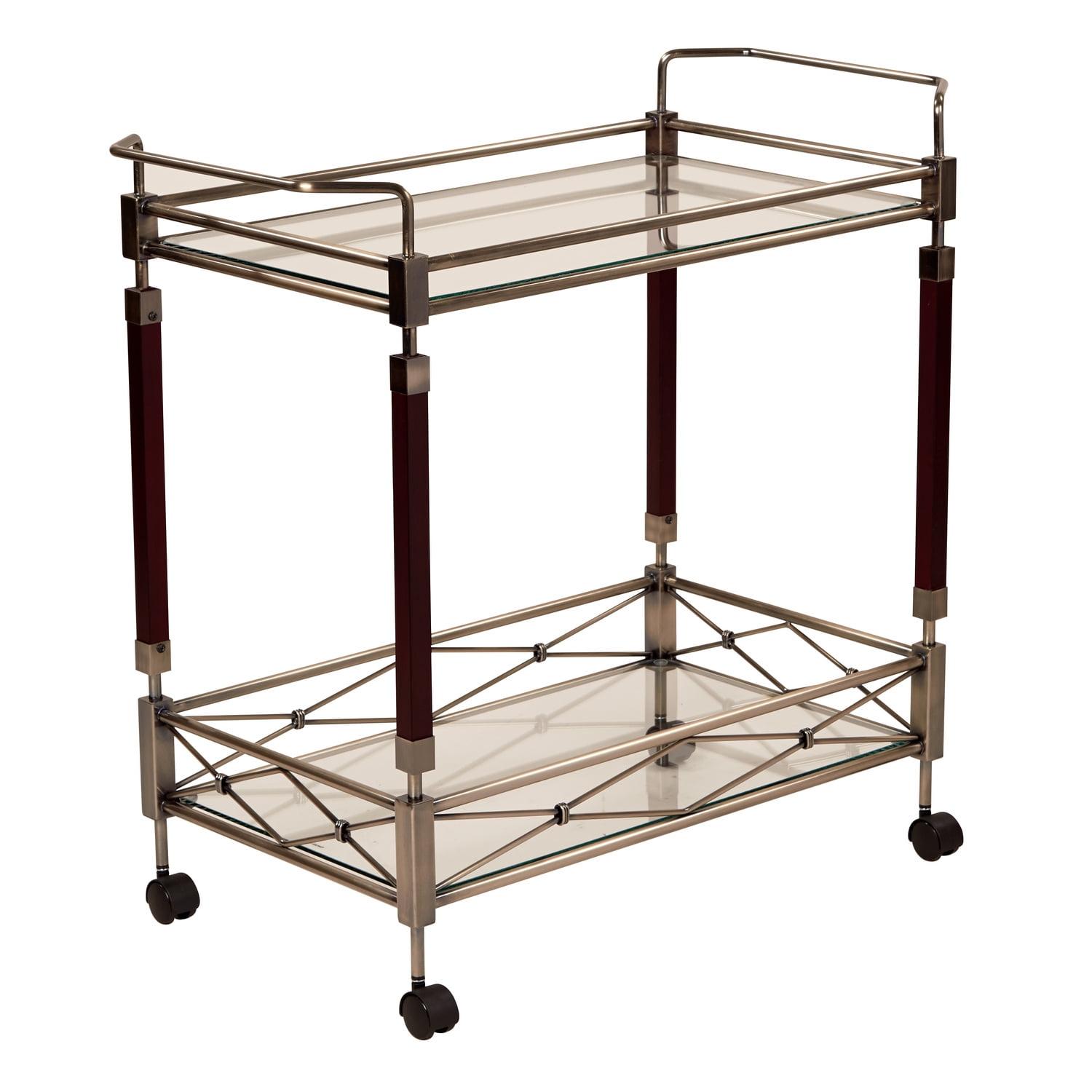 Melrose Serving Cart Antique Brass - OSP Home Furnishings: Mid-Century Glass Top, Metal Frame with Casters