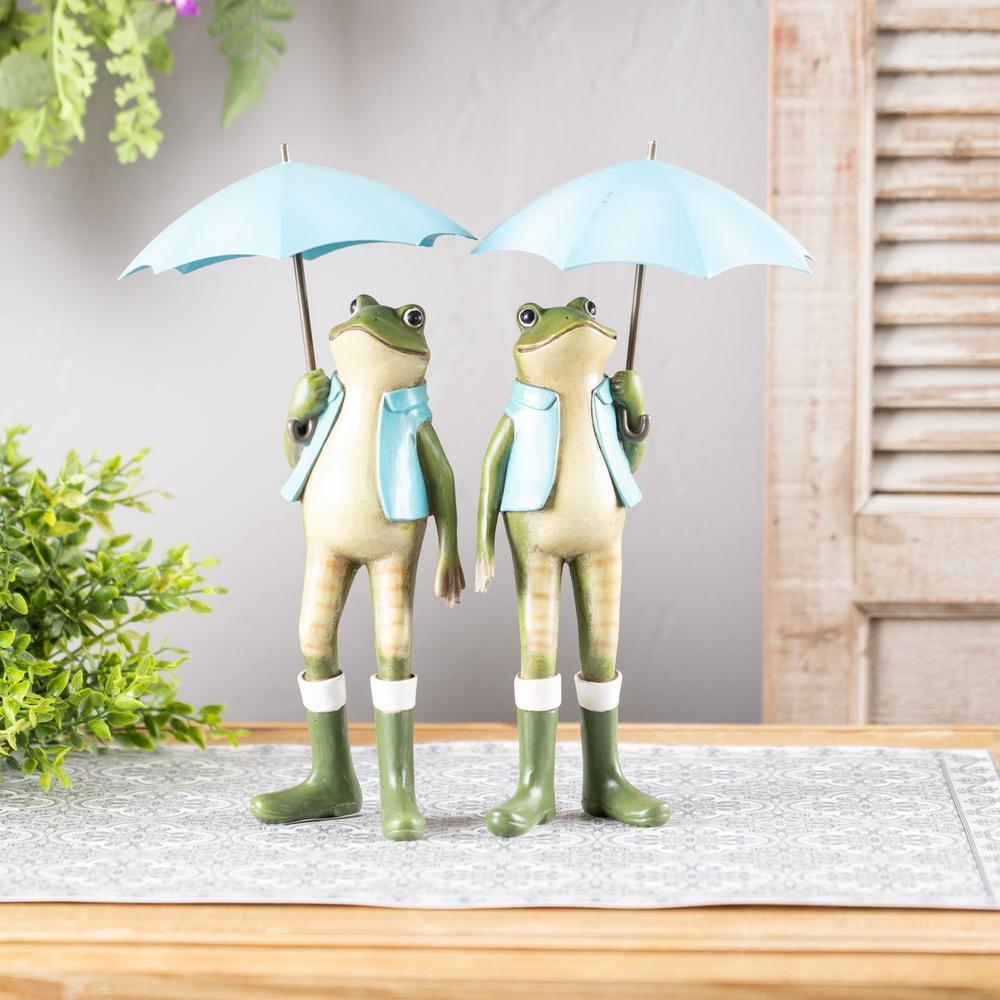 Melrose Garden Frog Statue with Umbrella (Set of 2)