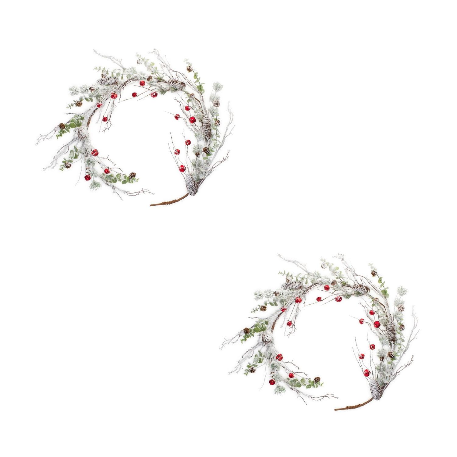Frosted Pinecone & Sleigh Bell Winter Garland Set, 5' x 8"