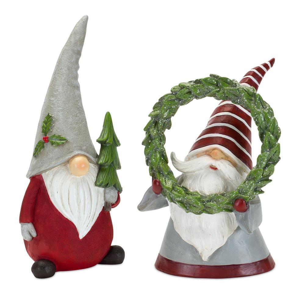 Festive Resin Gnome Figurines Set with Heart and Tree