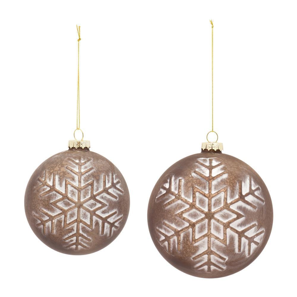 Rustic Brown Glass Snowflake Ball Ornaments Set of 4