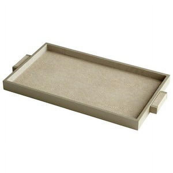 Beige Leather and Wood Contemporary Shagreen Tray