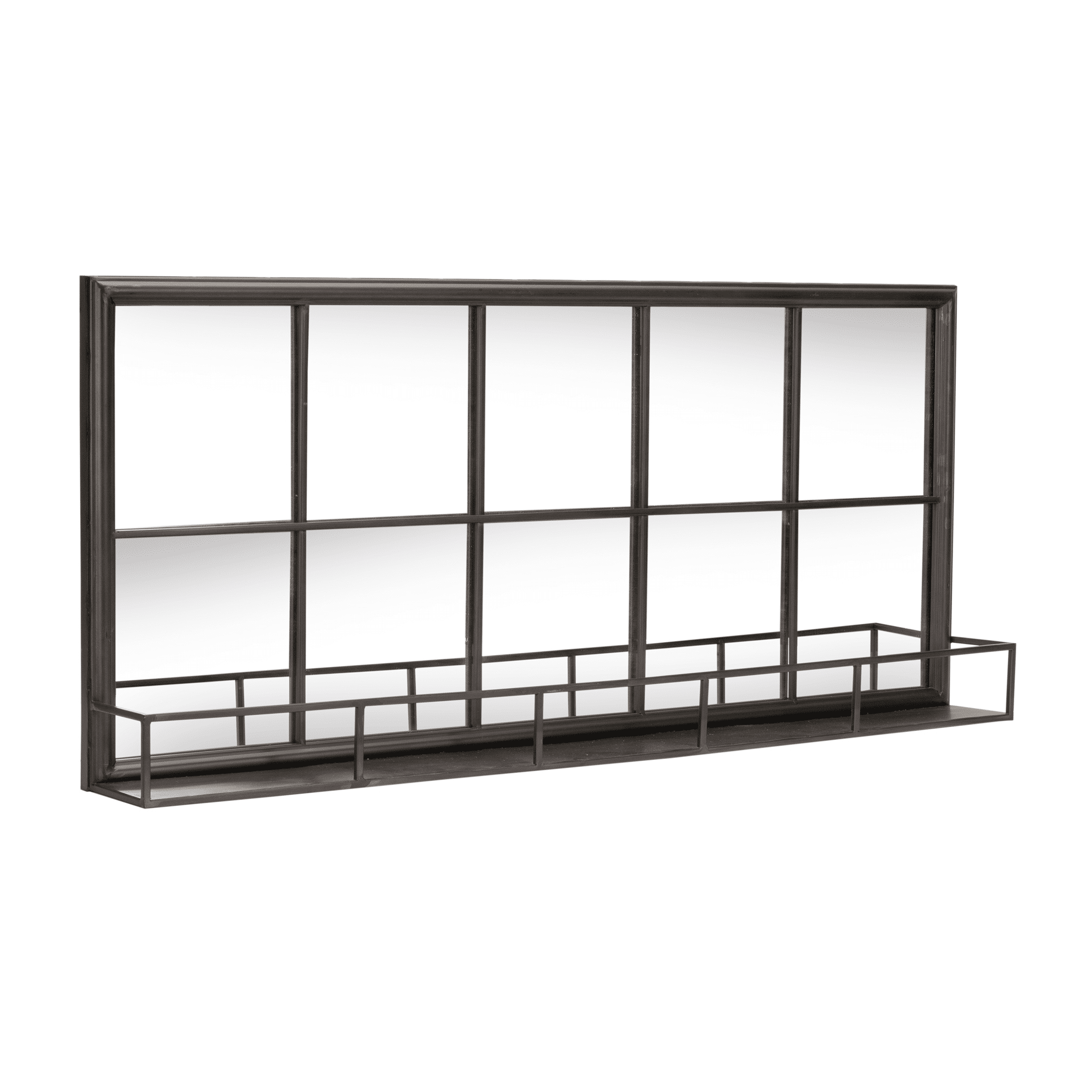 Black Iron and Wood Mirror with Shelf, 39.75"