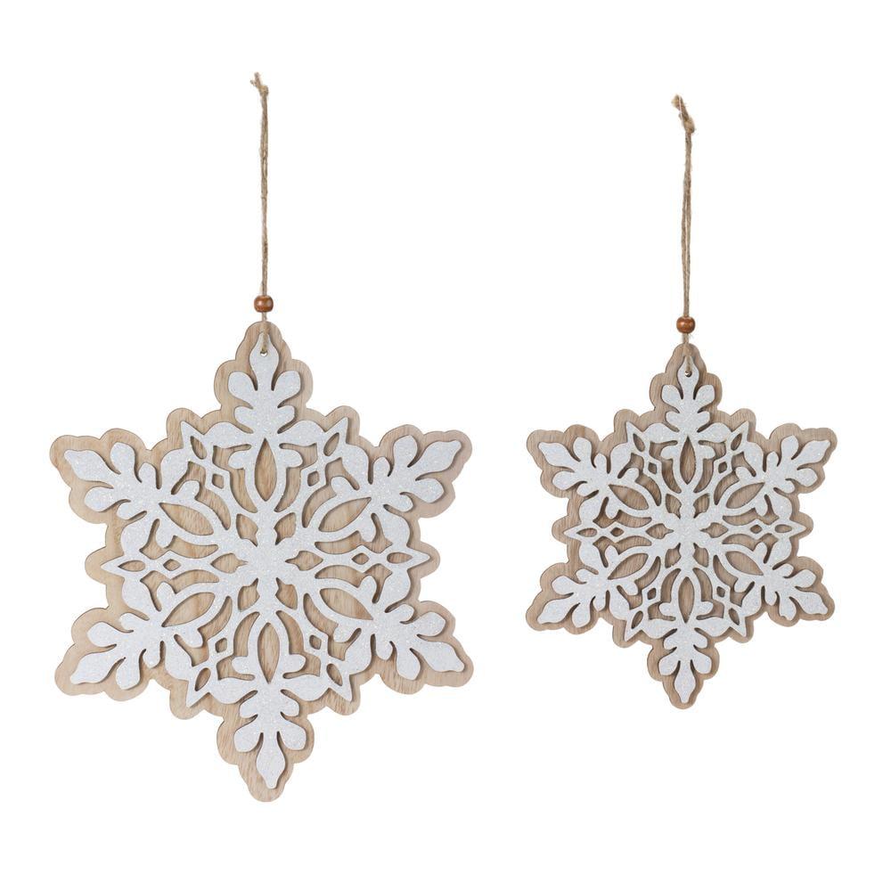 Rustic White and Beige Wood Snowflake Ornaments Set