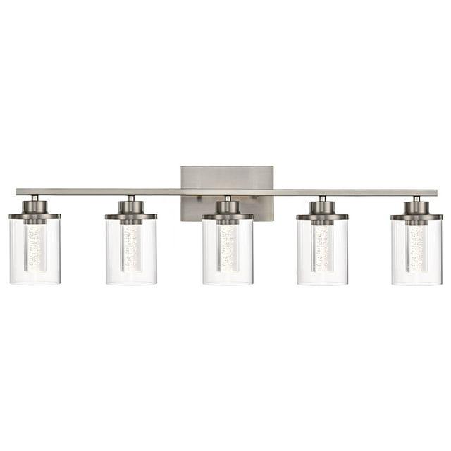 Melucee 5CCT Dimmable LED Brushed Nickel Vanity Lights 5-light, Modern Vanity Lighting Fixtures with Crystal Light Columns and Clear Glass for Bathroom Bedroom