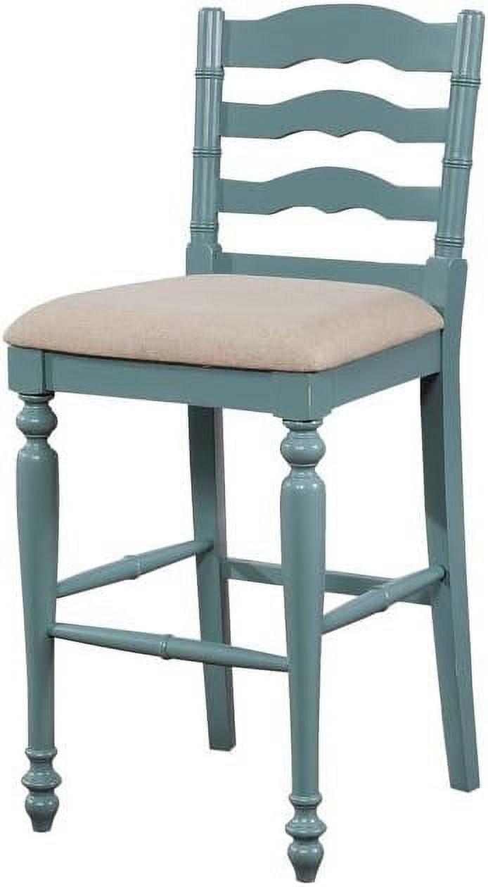 Elegant Antique Blue Wooden Barstool with Padded Seat