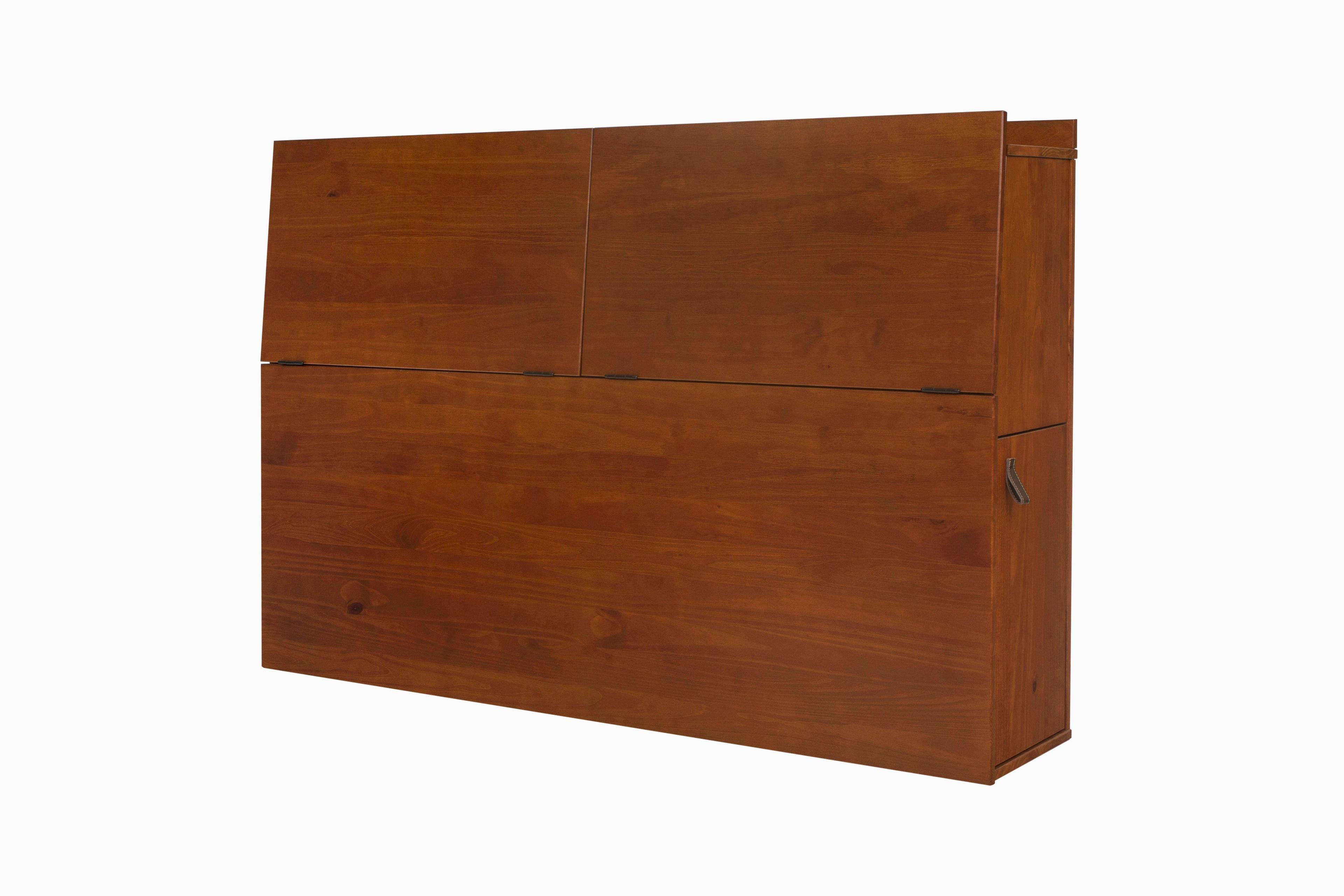 Queen Caramel Brown Wood Headboard with Leather Handles and Storage