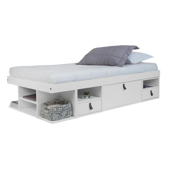 Memomad Bali Storage Platform Sturdy Bed Frame with Drawers and More (White Wood Twin Size)