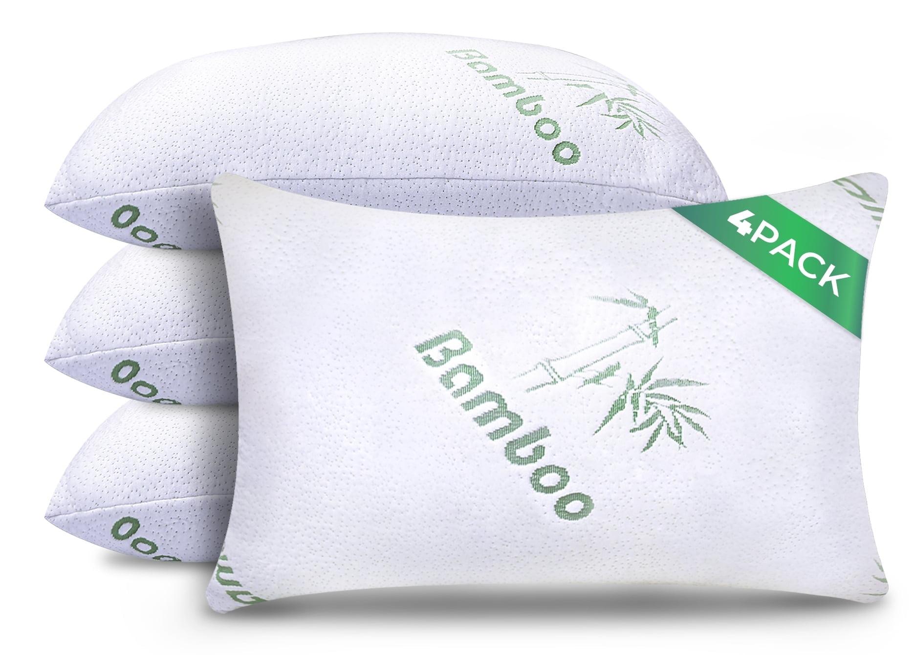 Memory Foam Bamboo Bed Pillows - 4 Pack Queen Size Cooling Pillows