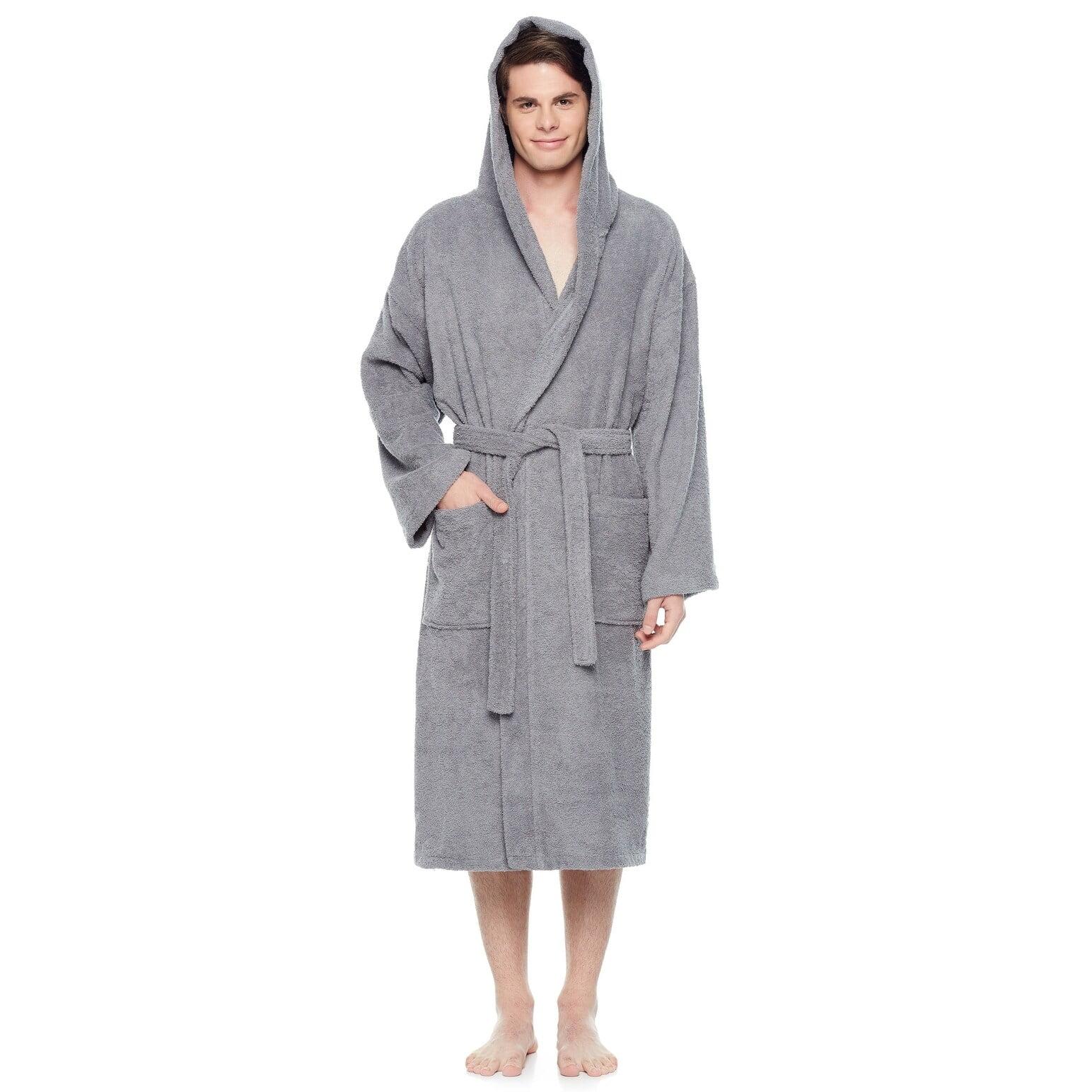 Gray Hooded Turkish Cotton Terry Cloth Bathrobe S/M