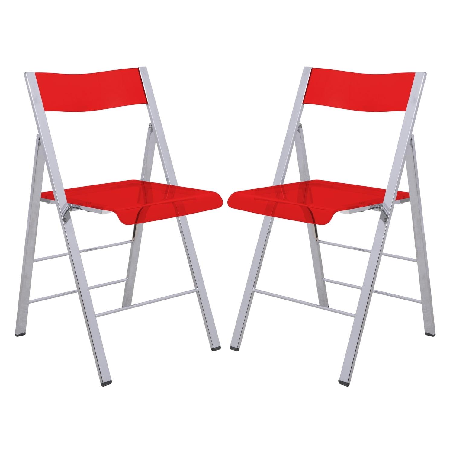 LeisureMod Menno Series Folding Chair with Stainless Steel Frame, Set of 2, Red