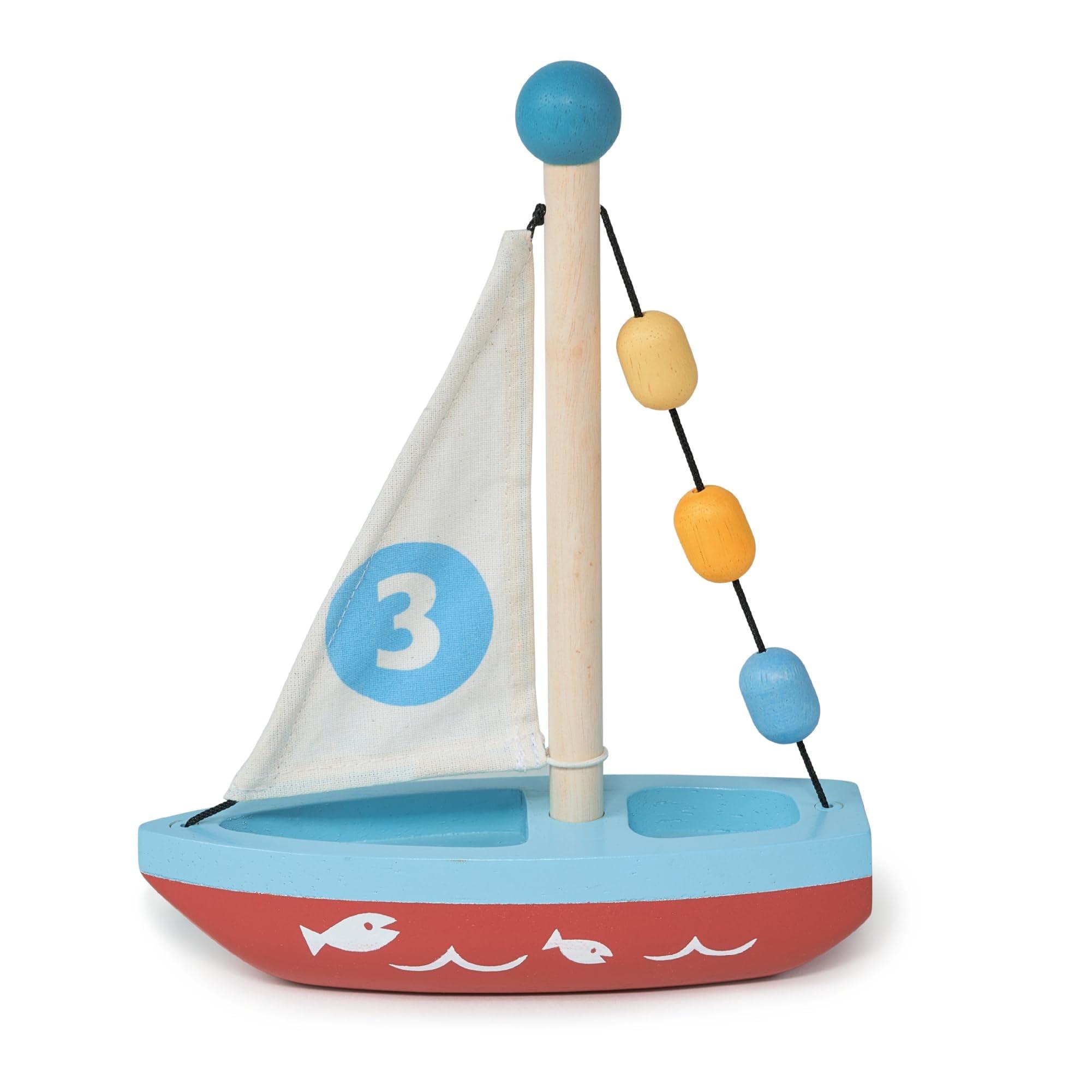 Mentari Toys - Wooden Sailaway Boat - Educational Wooden Sailing Boat Play Set with 3 Colorful Beads - Imaginative Play and Fine Motor Skills, Ship Toy Set for Boys and Girls - Age 18m+