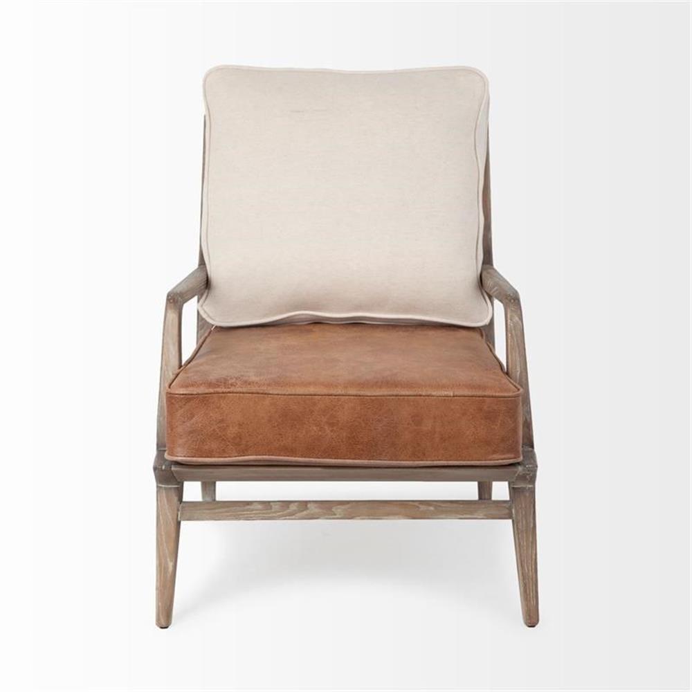 Merana Harman II Cream Fabric and Brown Leather Seat Accent Chair