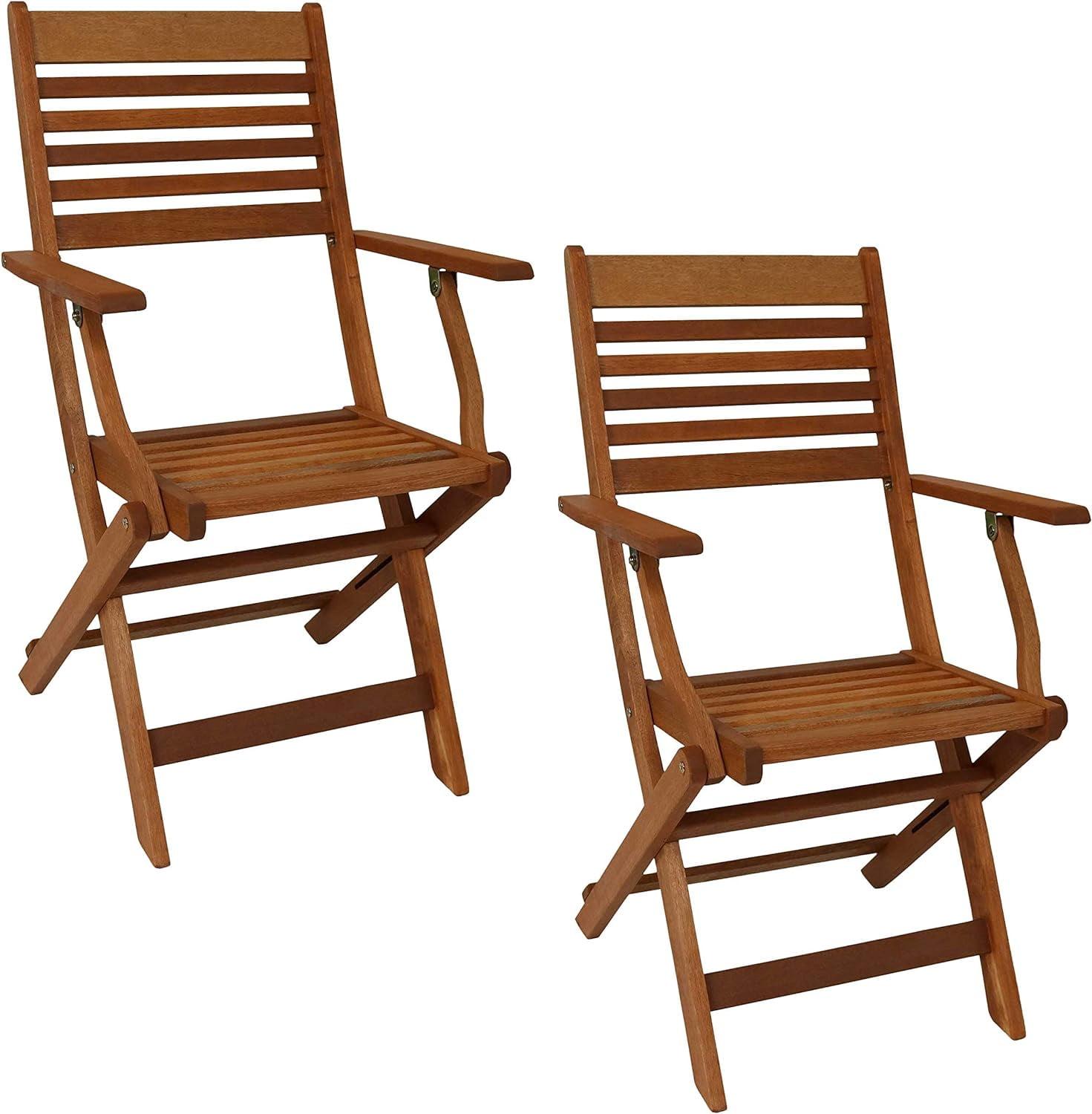 Classic Teak Oil Finish Meranti Wood Folding Patio Chairs - Set of 2