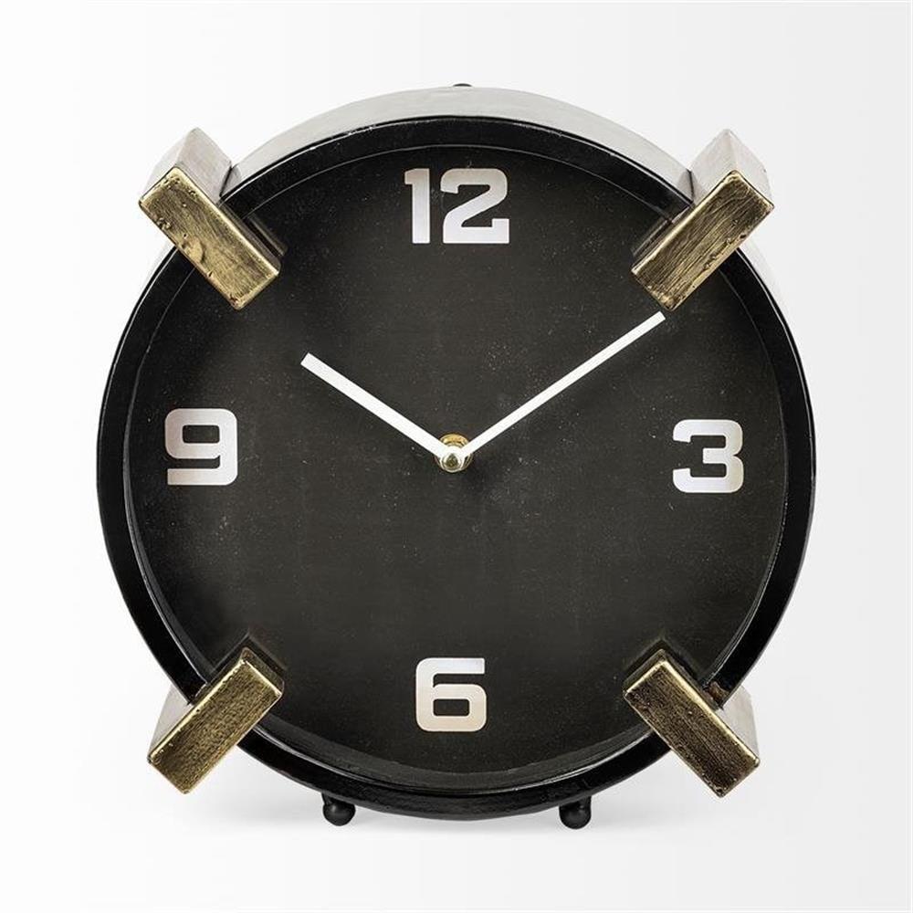 Mercana Agar Black/Gold Metal Round Table Clock