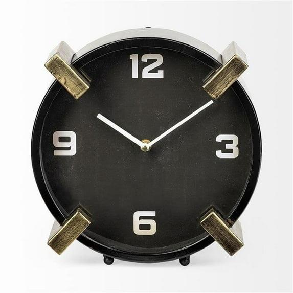 Mercana Agar Black/Gold Metal Round Table Clock