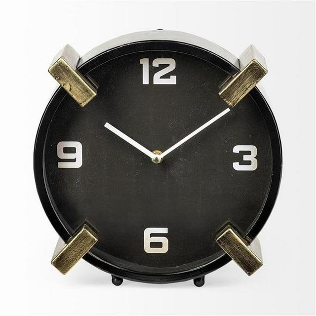 Mercana Agar Black/Gold Metal Round Table Clock
