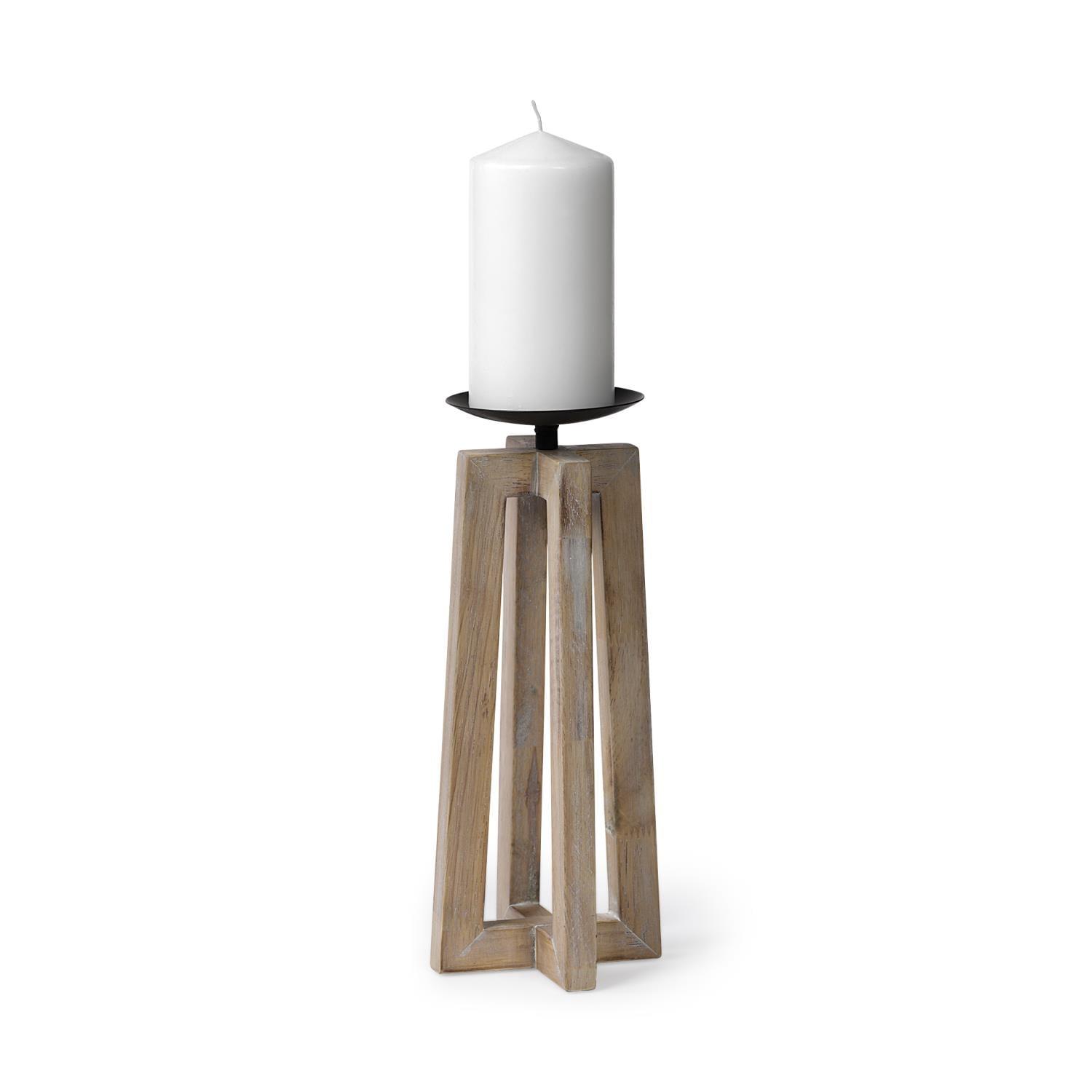 Astra II Light Brown Wood Pedestal Candle Holder