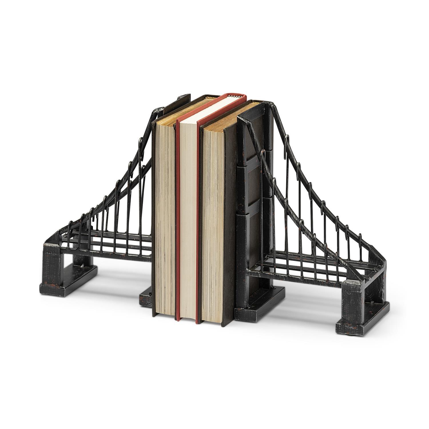 Industrial Black Metal Suspension Bridge Bookends Set