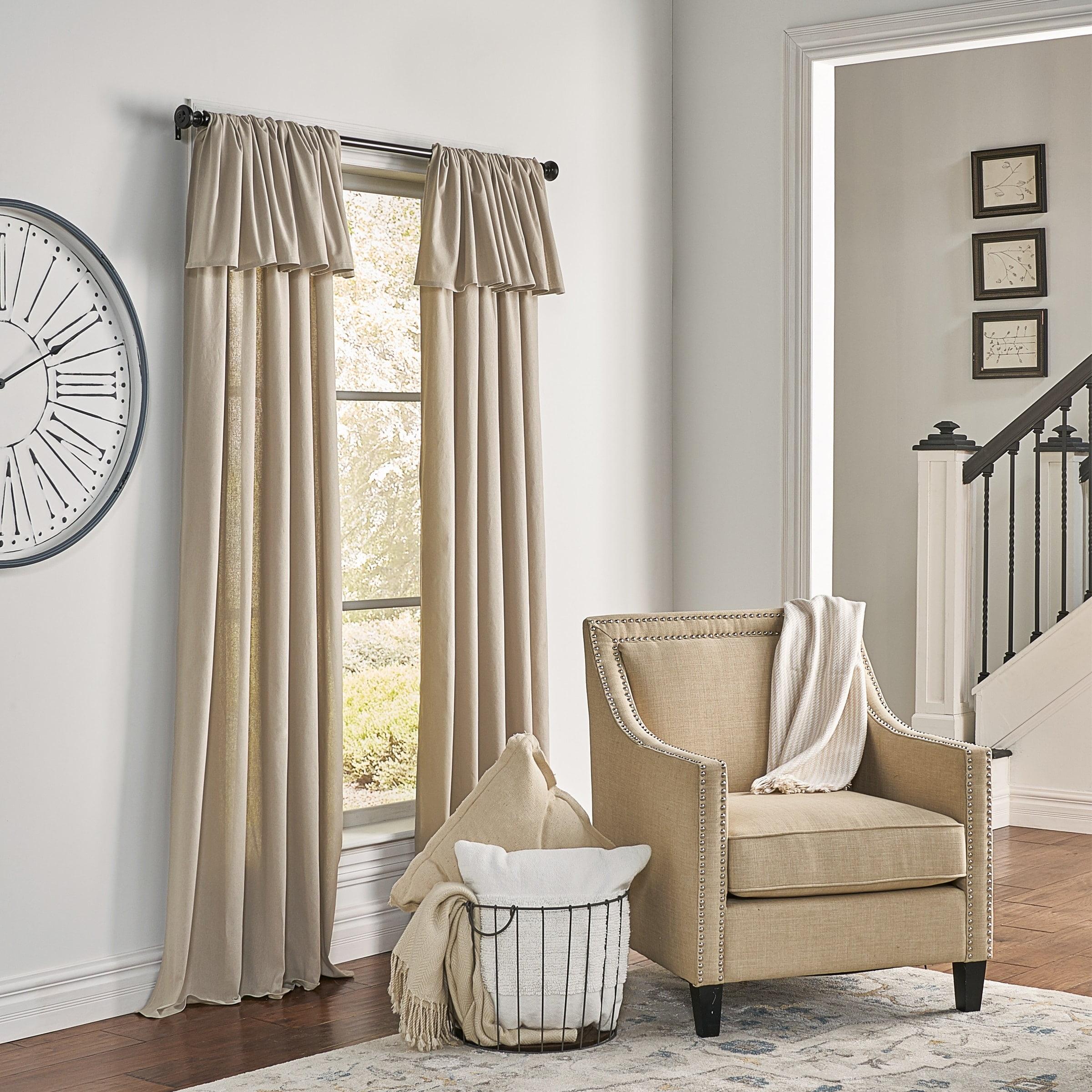 Mercantile Drop Cloth Light Filtering Ring Top Tab Farmhouse Curtain Panel with Valance Linen 63 Inches