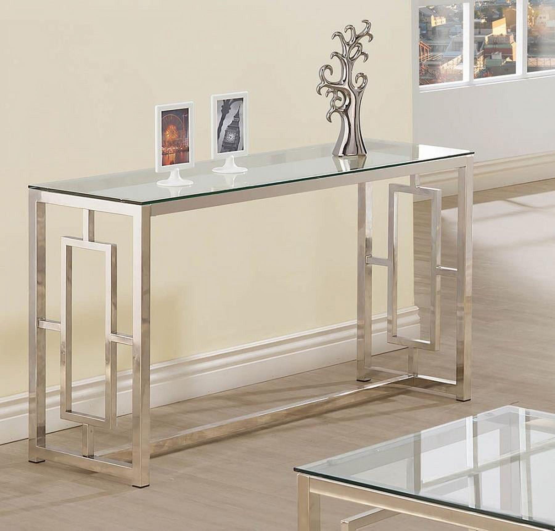 Merced Contemporary Nickel Finish Rectangular Glass Sofa Table