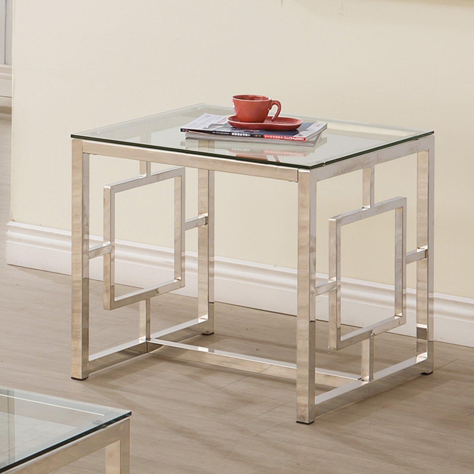 Nickel Square End Table with Glass Top