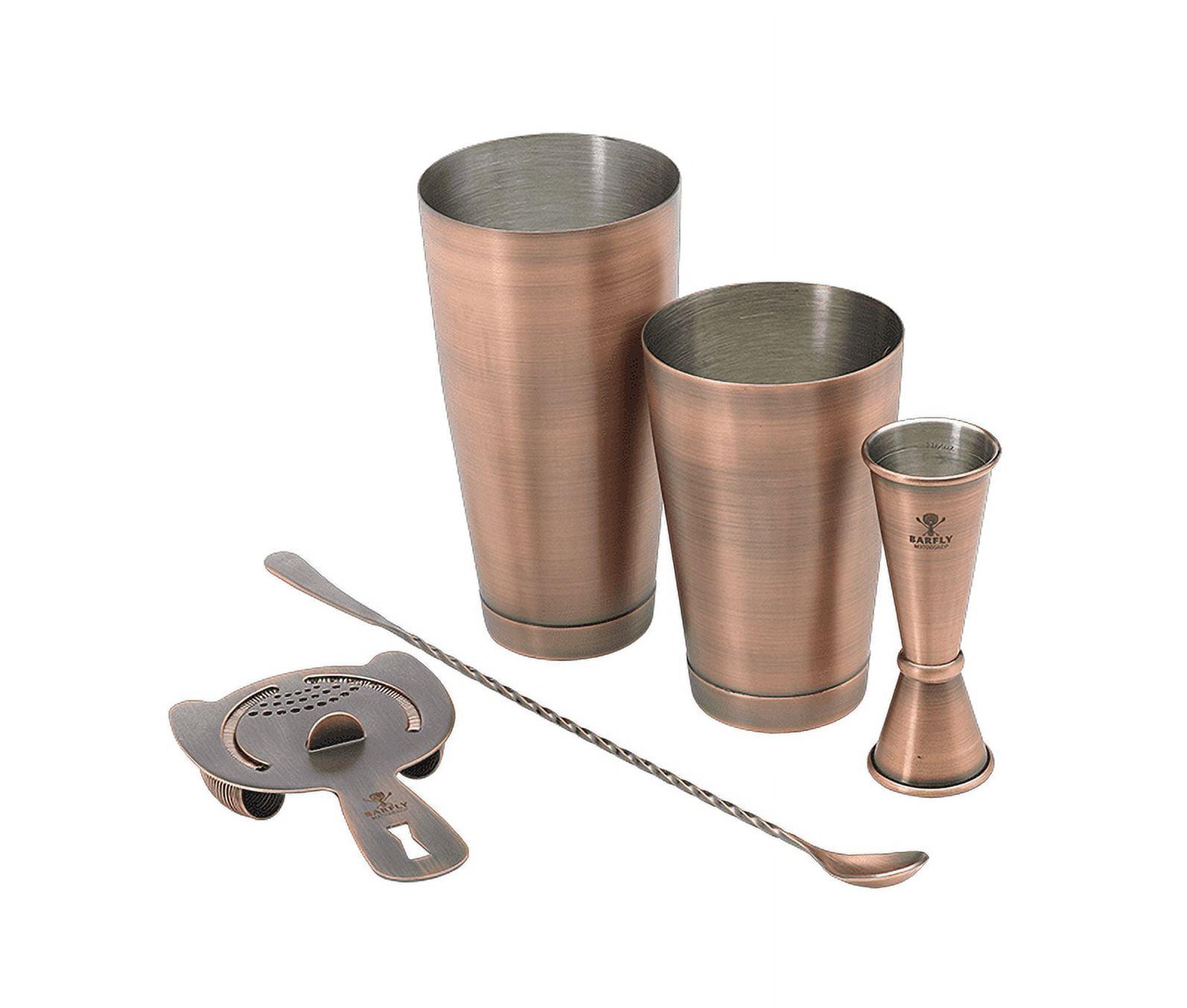 Antique Copper 5-Piece Cocktail Set with Strainer and Jigger