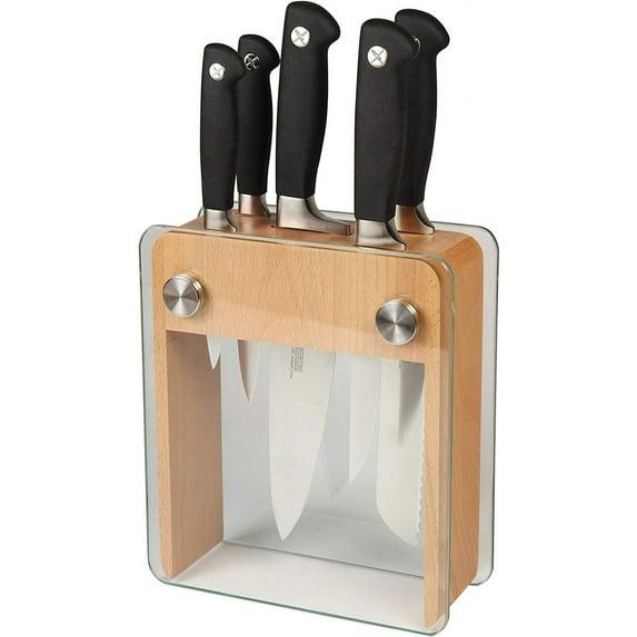Mercer Culinary Genesis 6-Piece Knife Set with Wood and Glass Block