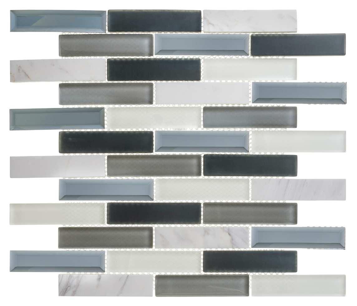 Andova Mergo 1" x 3" Beveled Marble Brick Joint Mosaic Kitchen Backsplash, Bathroom, Shower, Pool, Wall and Floor Tile
