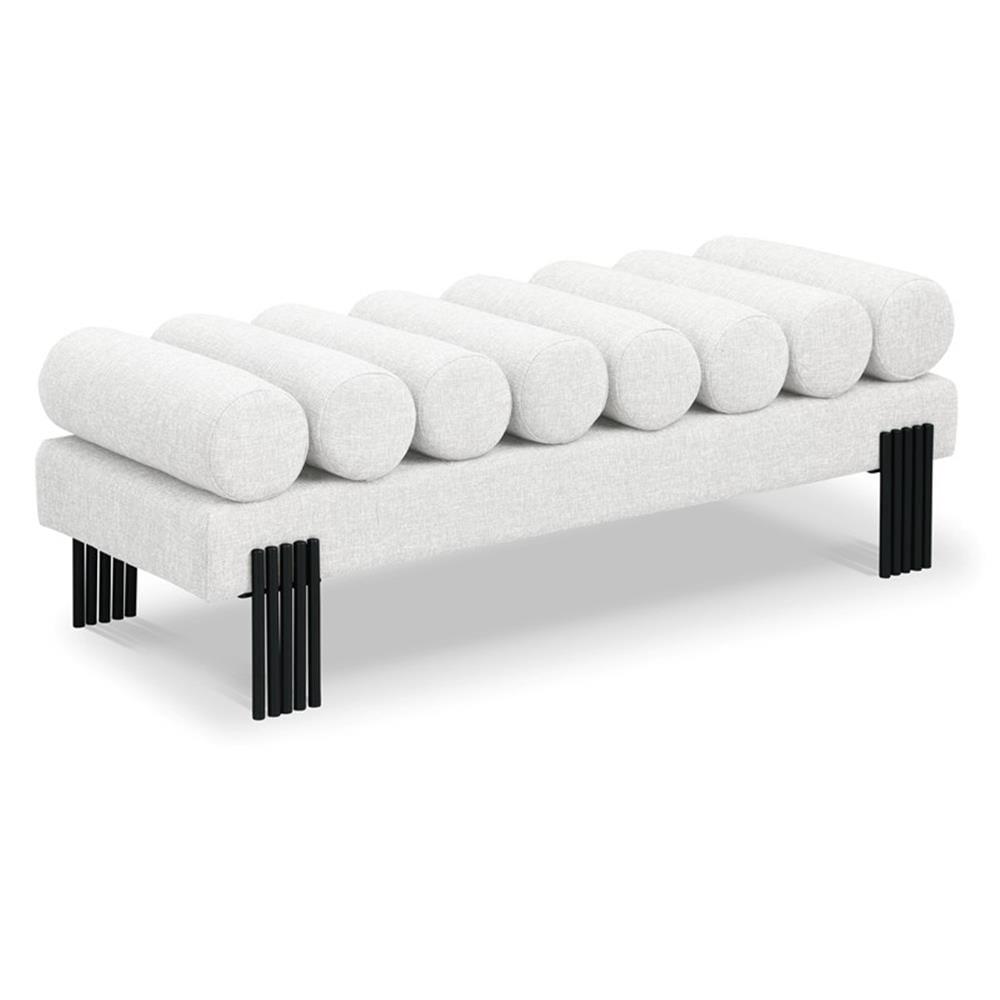 Meridian Furniture Akeela Cream Linen Textured Fabric Bench
