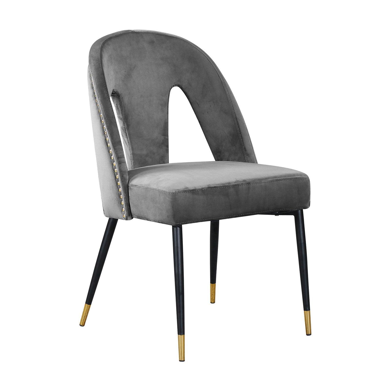 Elegant Grey Velvet Upholstered Side Chair with Metal Accents