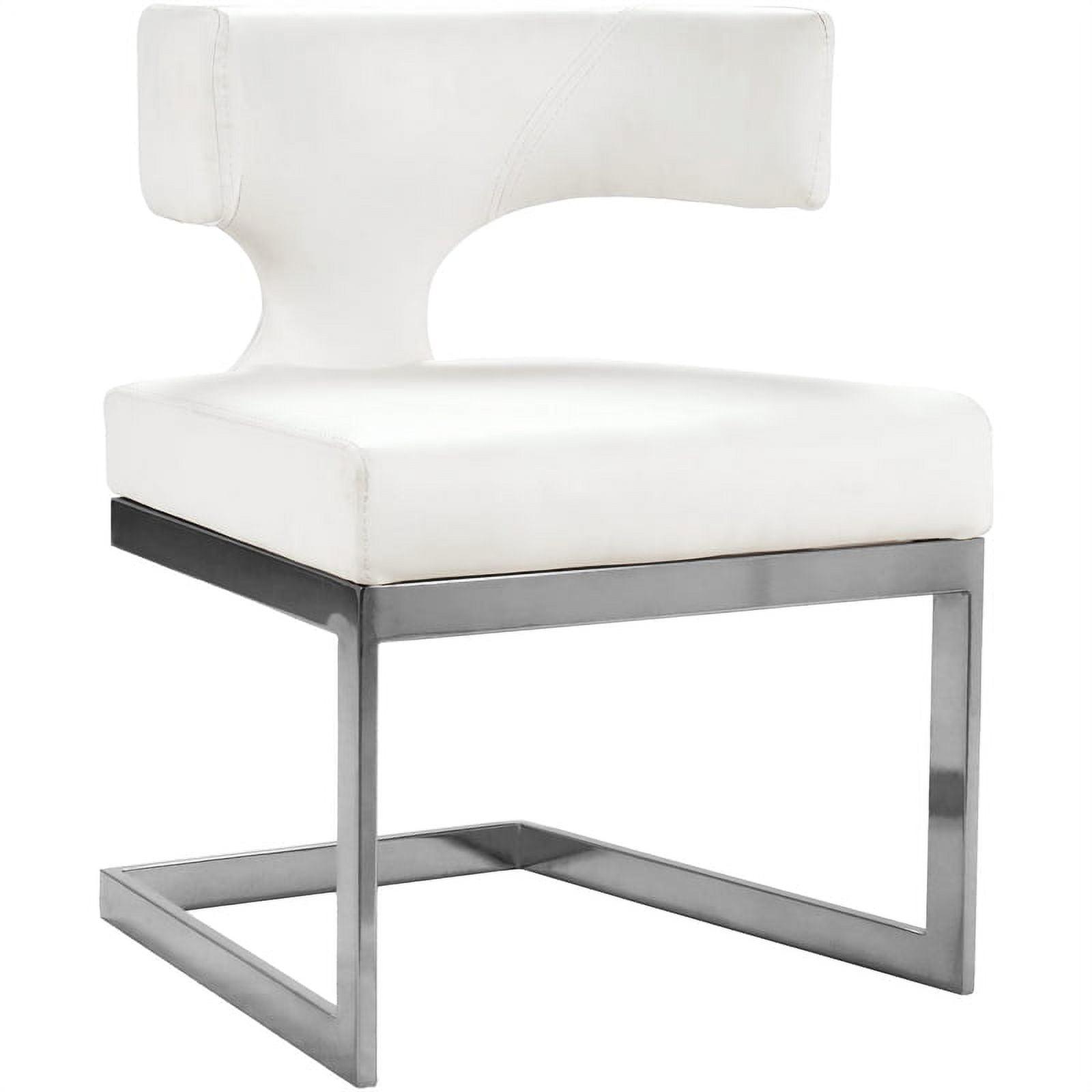 Sumptuous White Faux Leather Dining Chair with Chrome Base