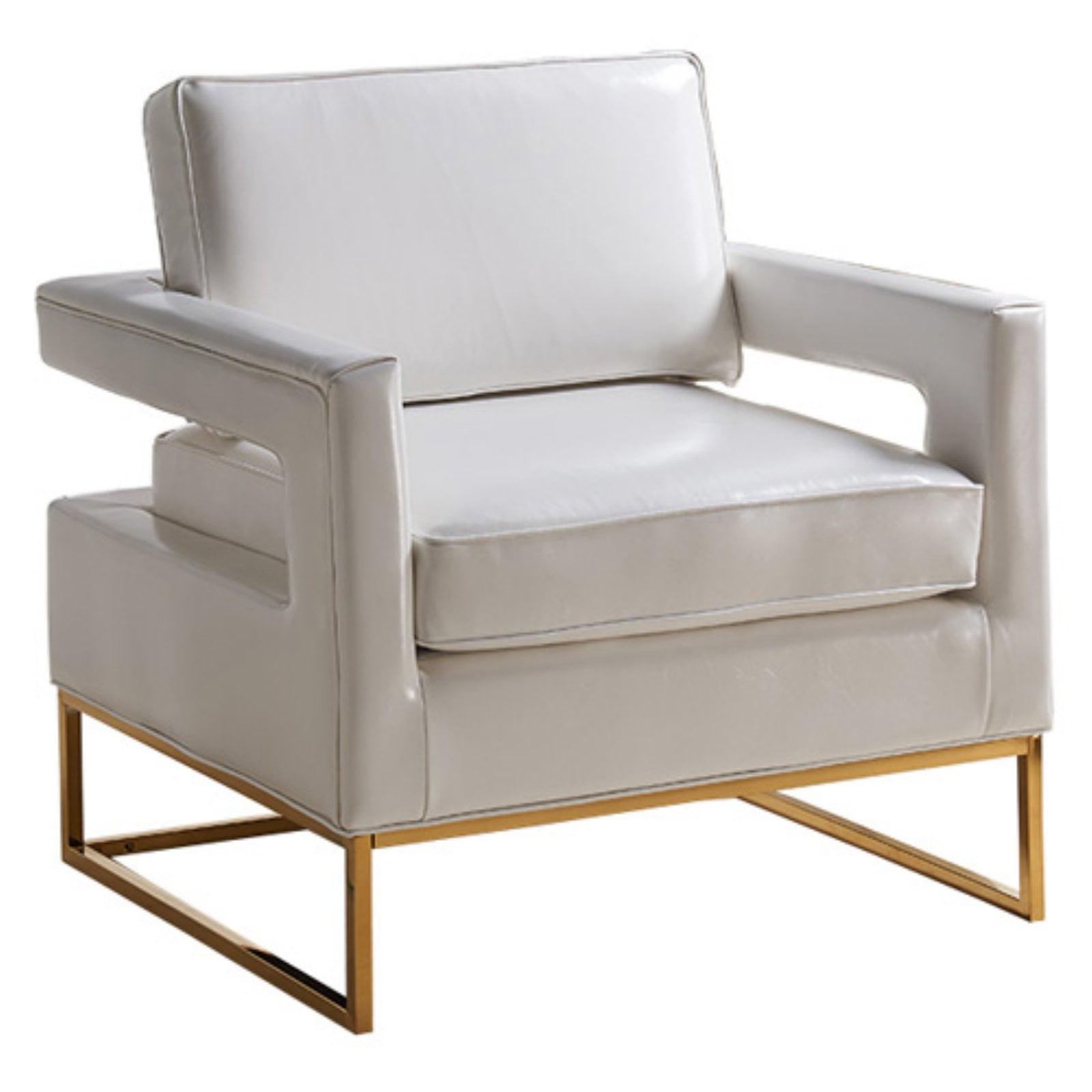 Elegant White Leather and Gold Metal Accent Chair