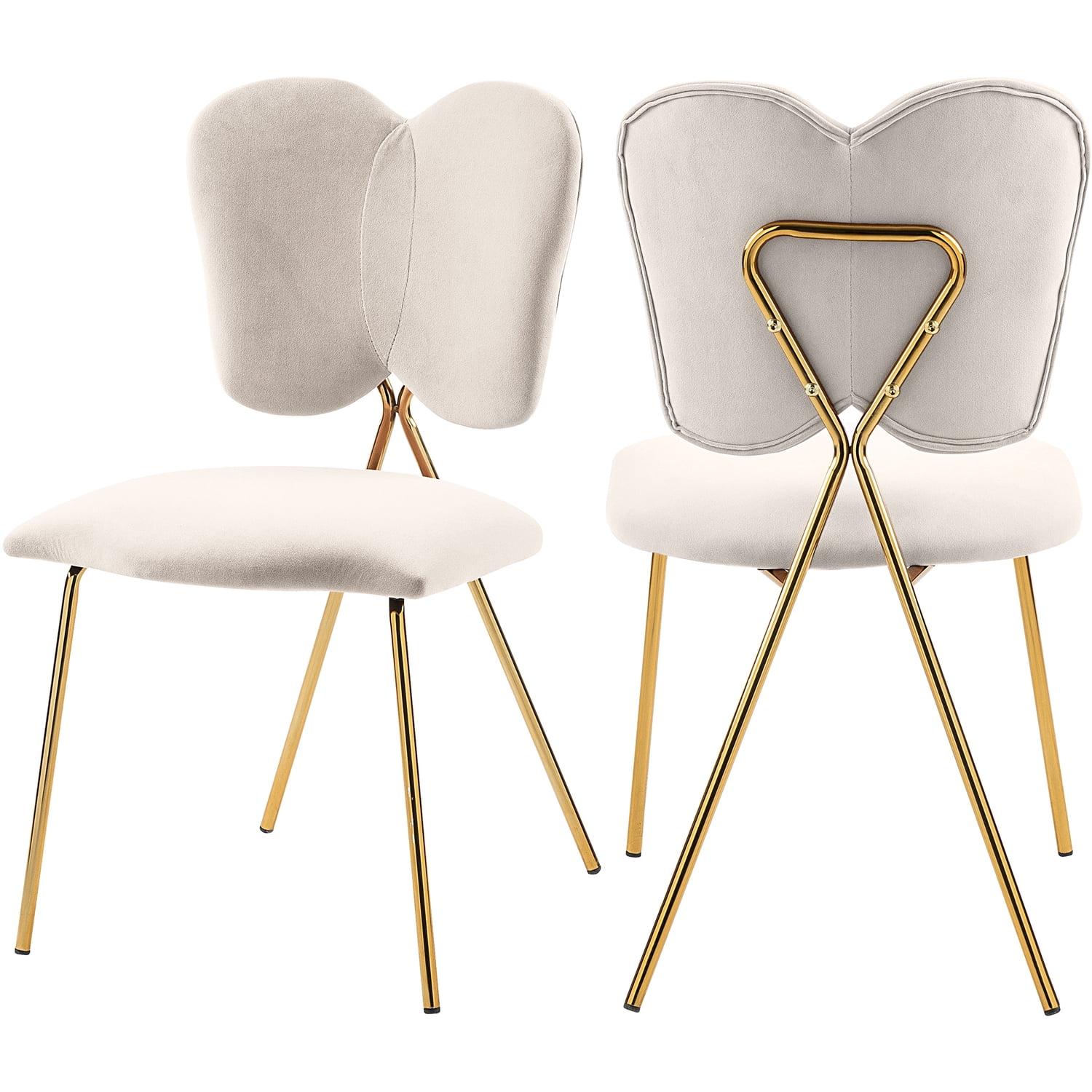 Angel Cream Velvet Upholstered Dining Chair with Gold Metal Legs