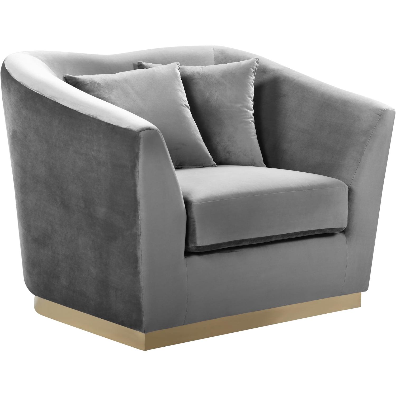 Arabella 43.5'' Gold Stainless Base Grey Velvet Accent Chair