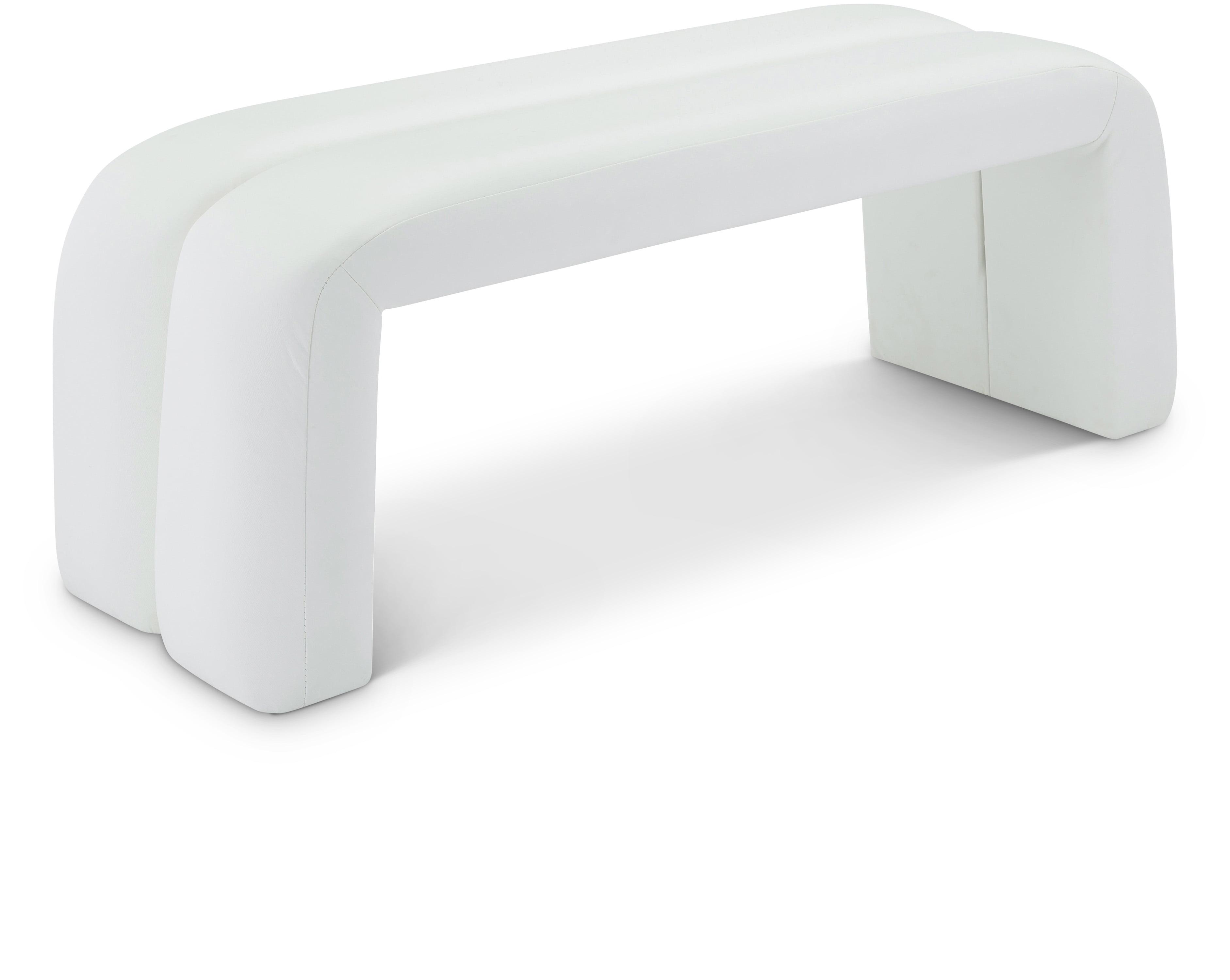 Arc White Faux Leather Tufted Bench with Straight Legs