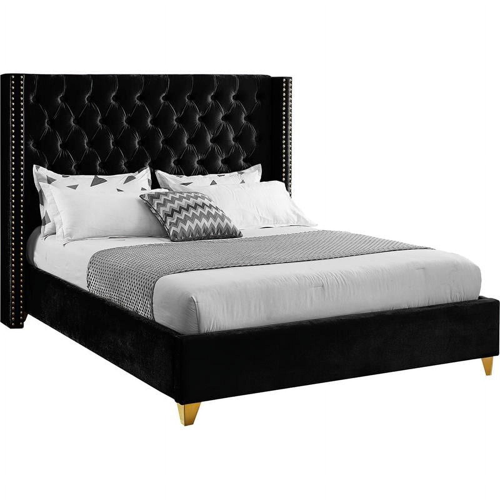 Meridian Furniture Barolo Black Velvet Queen Bed