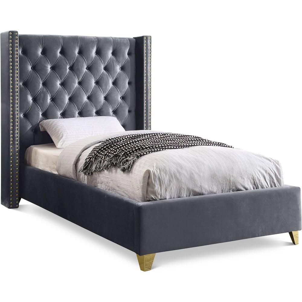 Meridian Furniture Barolo Gray Velvet Twin Bed