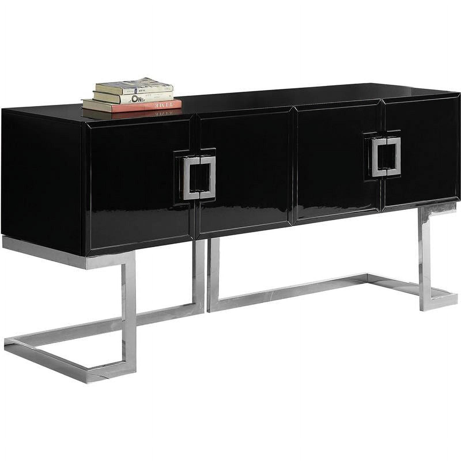 Beth Black Lacquer and Chrome Solid Wood Sideboard Buffet