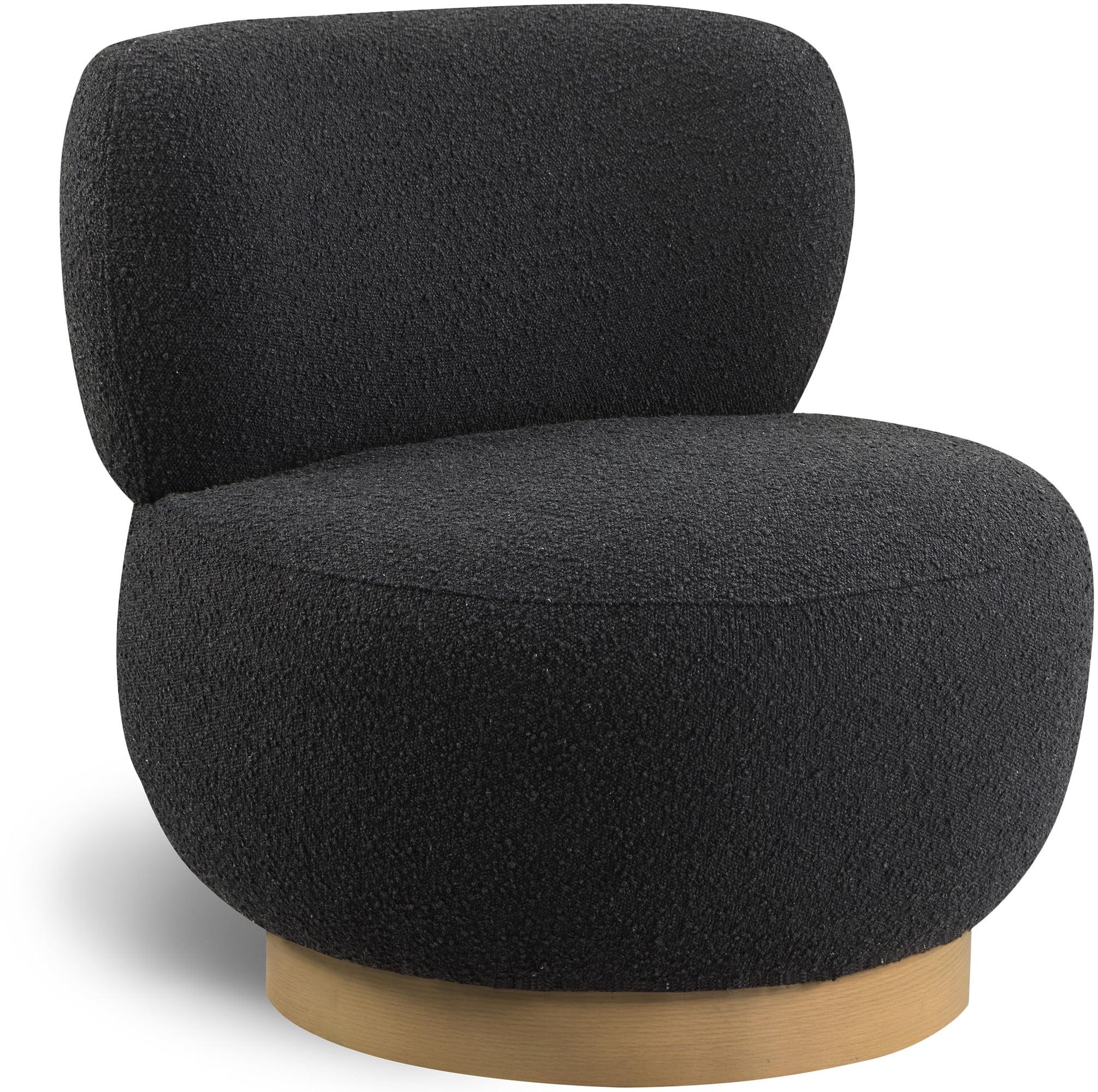 Mid-Century Modern Black Boucle Accent Chair with Oak Base