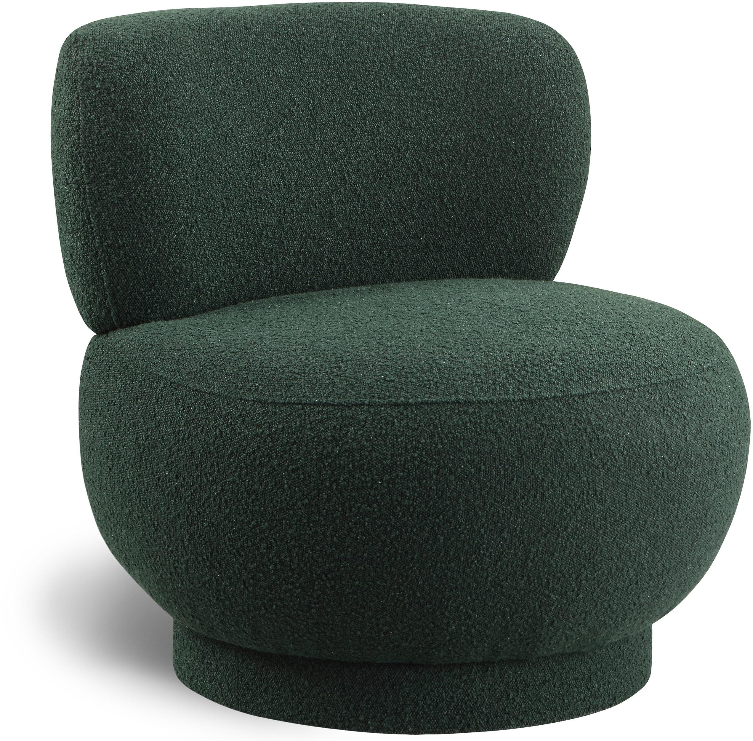 Calais Green Boucle Fabric Barrel Accent Chair