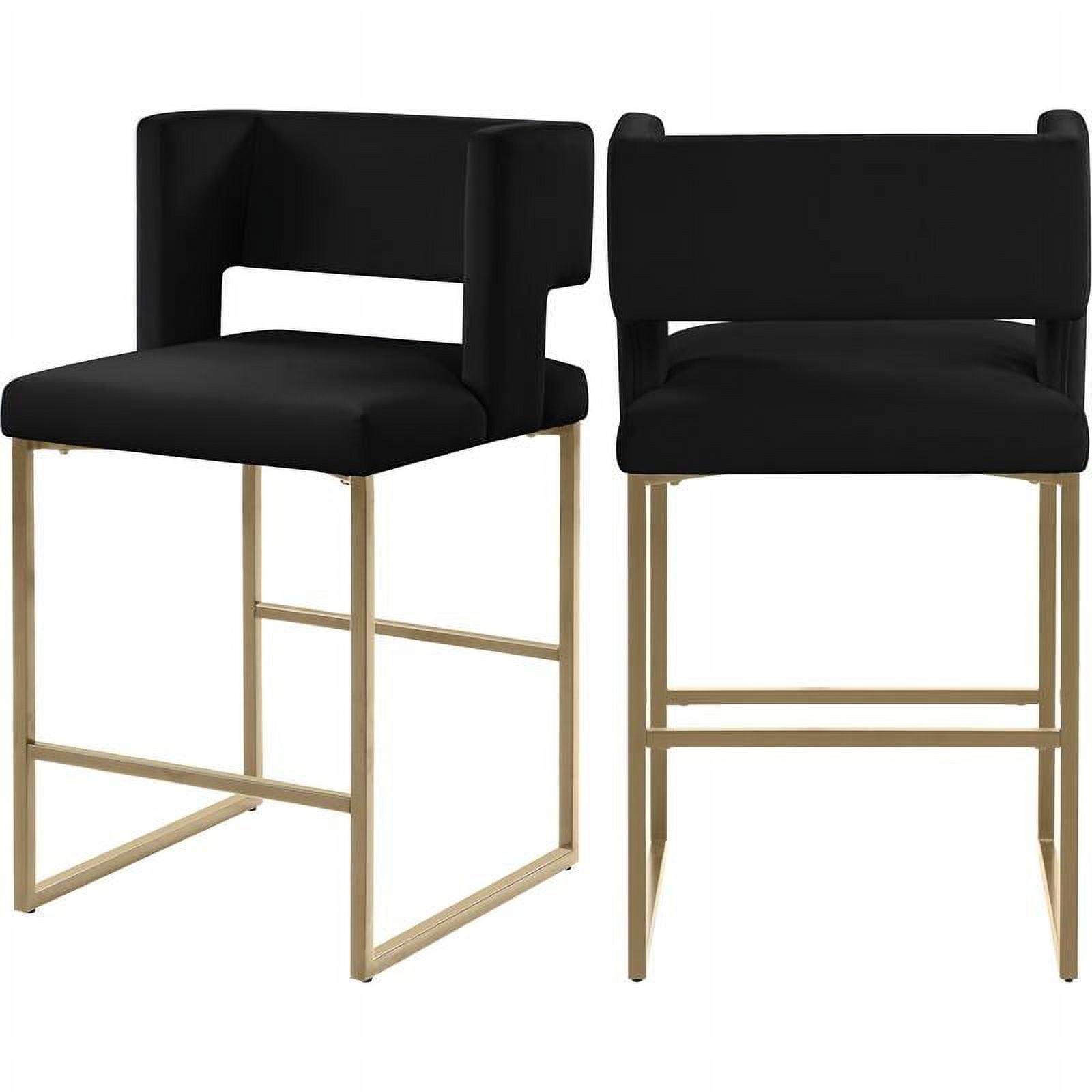 Caleb 26'' Luxurious Black Velvet Counter Stool with Gold Iron Legs