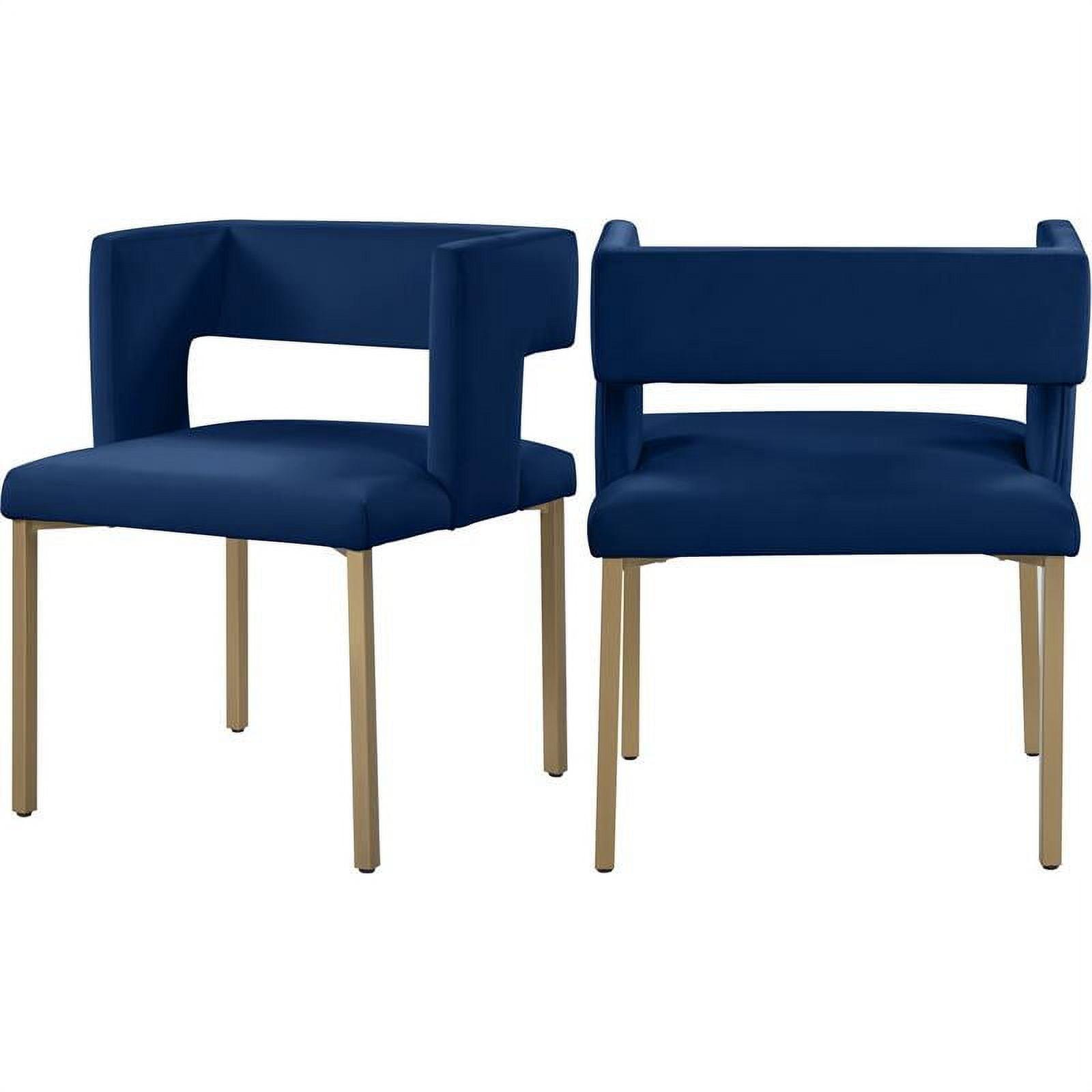 Caleb Luxe Navy Velvet Low-Back Dining Chair with Gold Legs