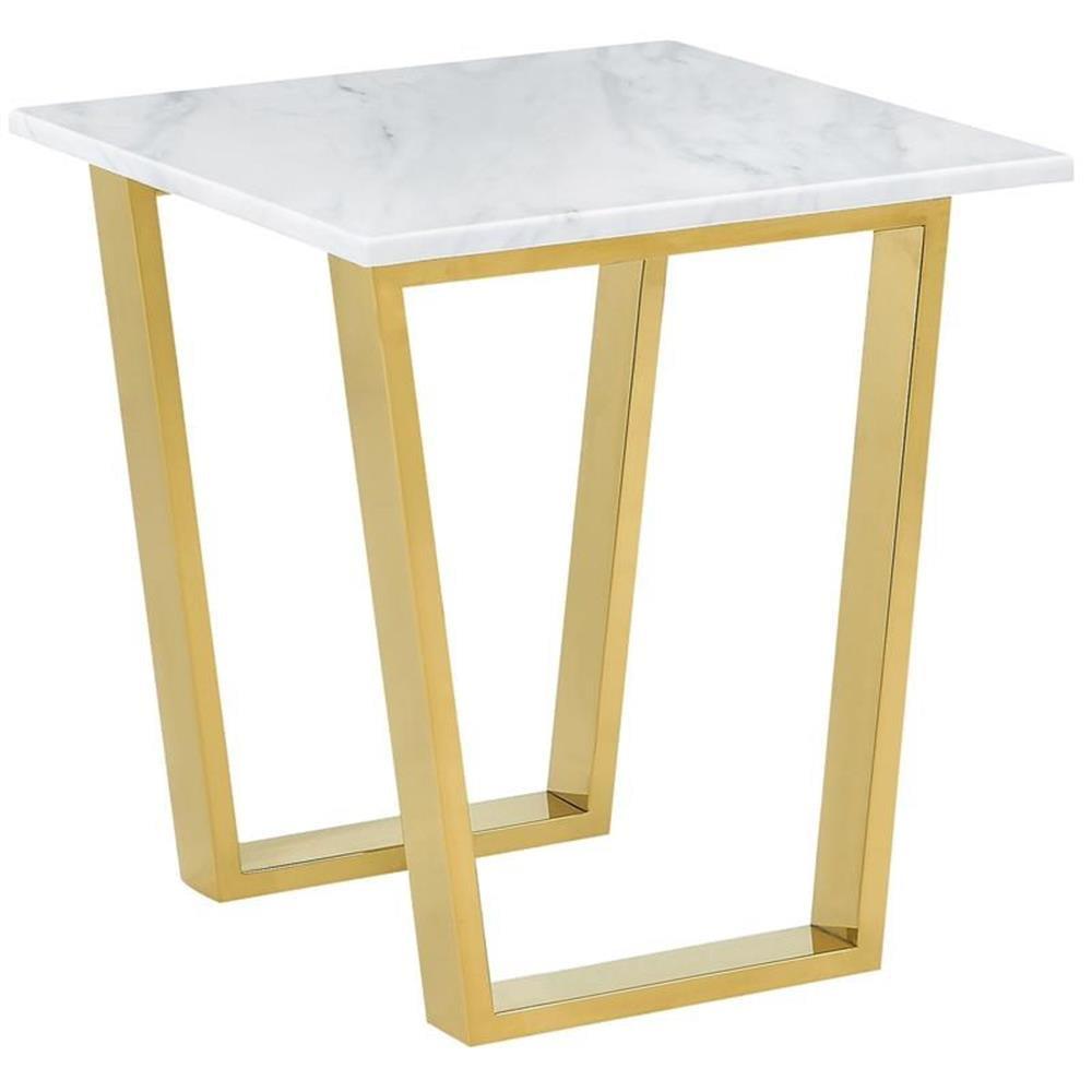 Meridian Furniture Cameron Contemporary Stone End Table in Gold