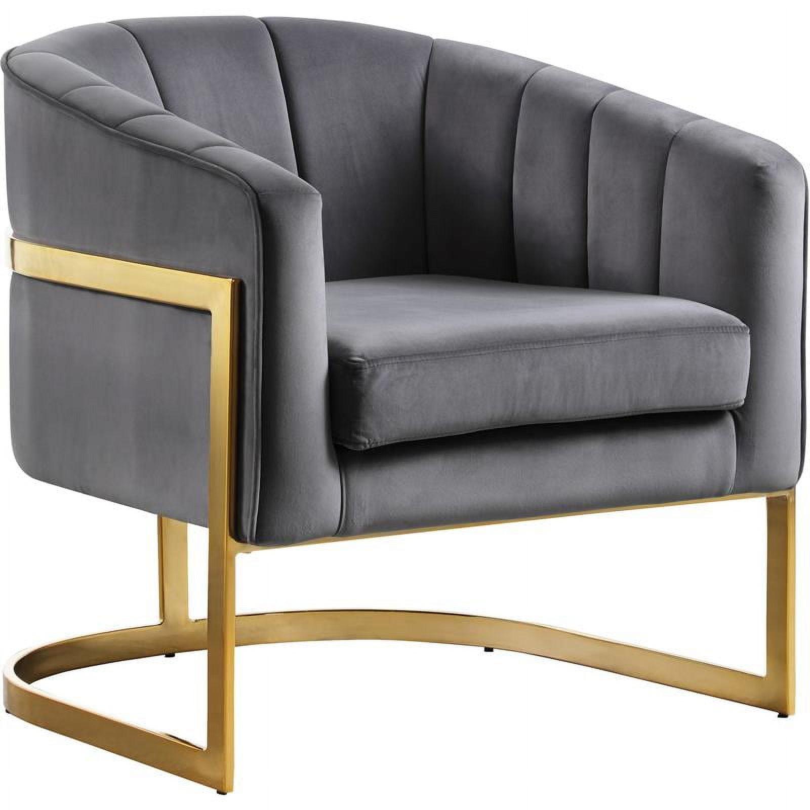 Meridian Furniture Carter 18.5"H Velvet Accent Chair in Gray and Gold