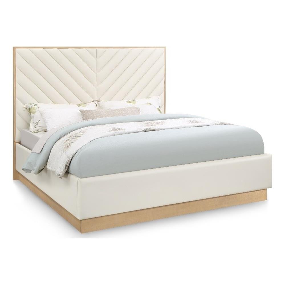 Meridian Furniture Casa Cream Vegan Leather Queen Bed