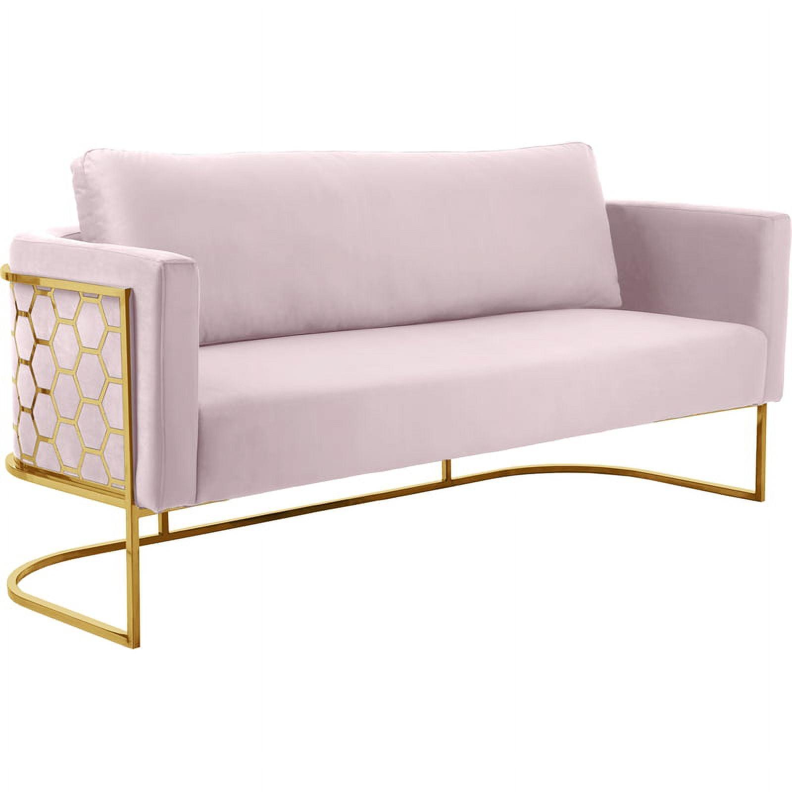 Meridian Furniture Casa Pink Velvet Sofa with Gold Iron Metal Base