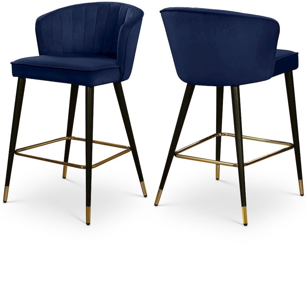Meridian Furniture Cassie 28"H Velvet Bar Stool in Navy (Set of 2)