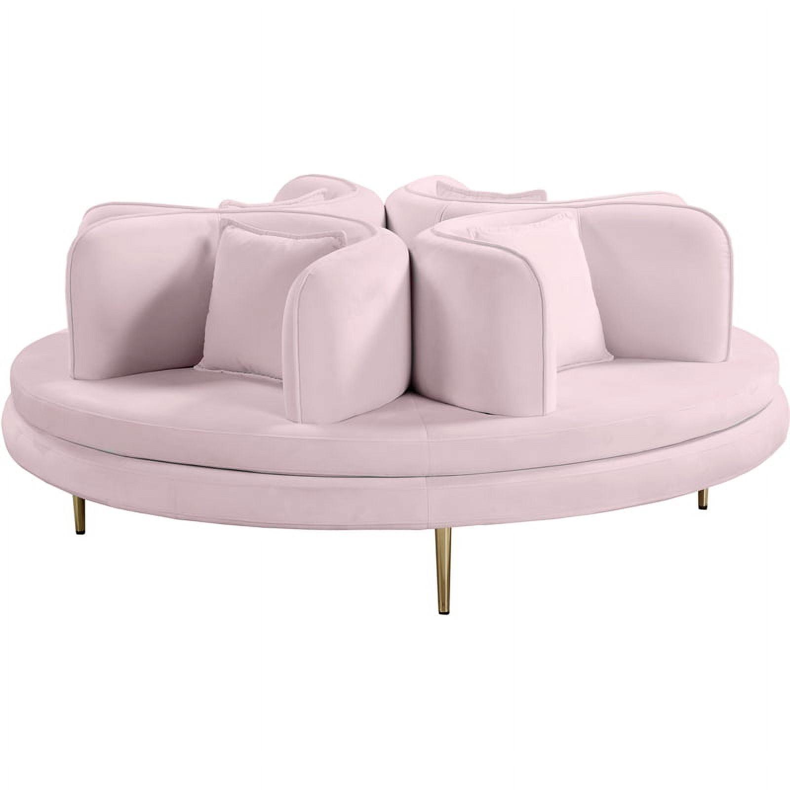 Meridian Furniture Circlet Pink Velvet Roundabout Sofa with Gold Iron Legs