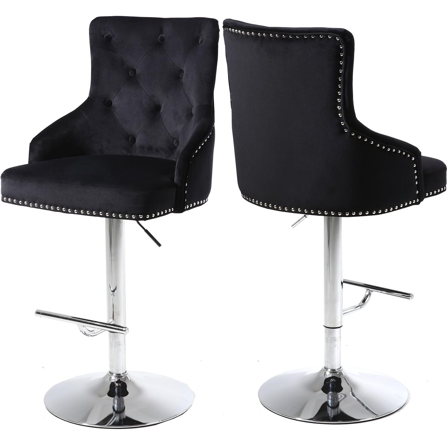 Claude Black Velvet Adjustable Swivel Bar Stool